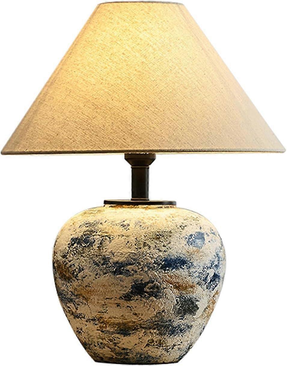Ceramic Table Lamp with Fabric Shade Rustic Southwestern Design for Bedroom and Living Room Decor