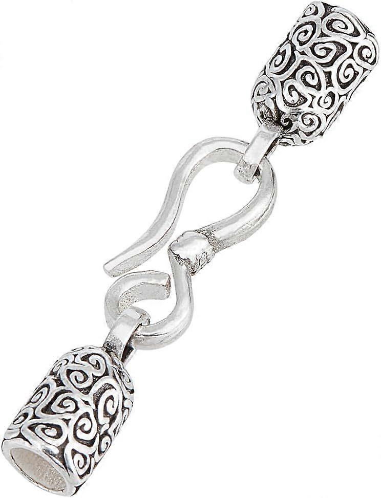 925 Sterling Silver Crimp End Cap Hook Eye Endcaps with Clasps for 0.15Inch Leather Bead Thread Cord End Findings for Jewelry Craft Making Silver