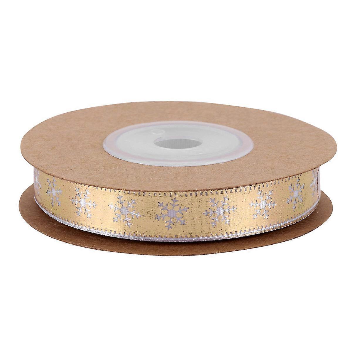 Golden Christmas Decoration Ribbon with Snowflake Pattern for DIY Crafts and Present Wrapping 10m