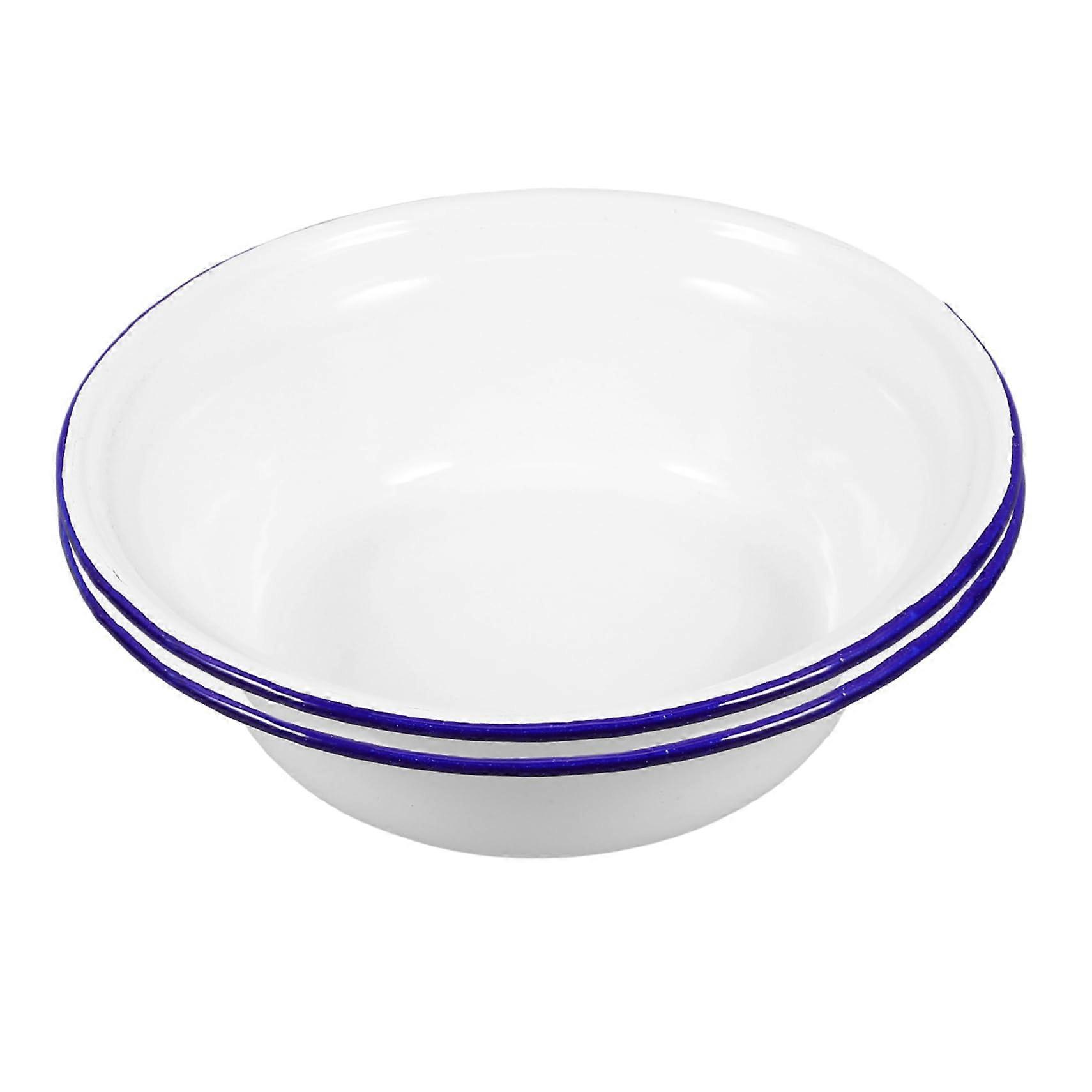 2Pcs Vintage White Enamel Soup Bowls Deep Capacity for Rice Salad Soup Serving Easy Clean