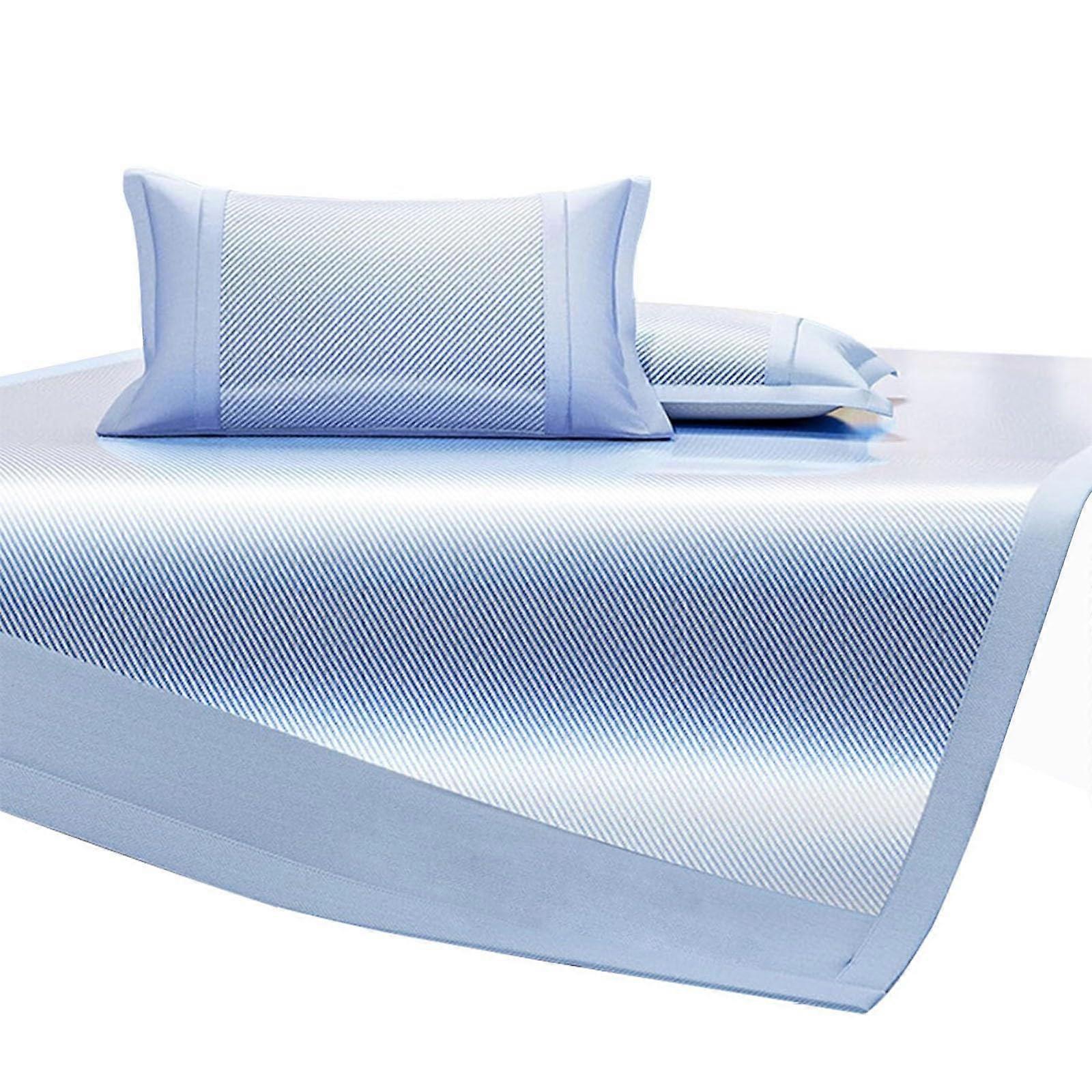 Cooling Mattress Pad Ice Silk with Wormwood Foldable Washable Breathable Summer Bed Mat 2m x 2.2m Blue