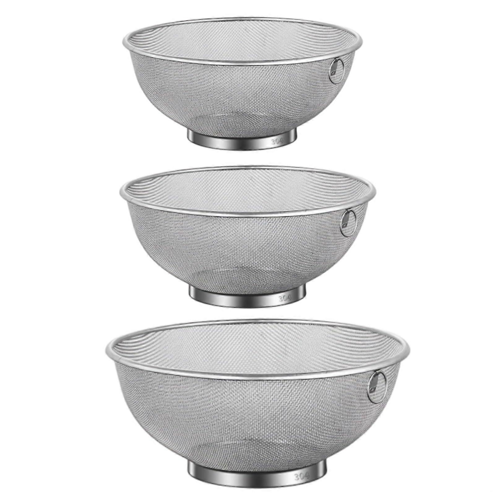 Stainless Steel Fine Mesh Kitchen Strainer Set 3Piece RustResistant Colanders for MultiUse