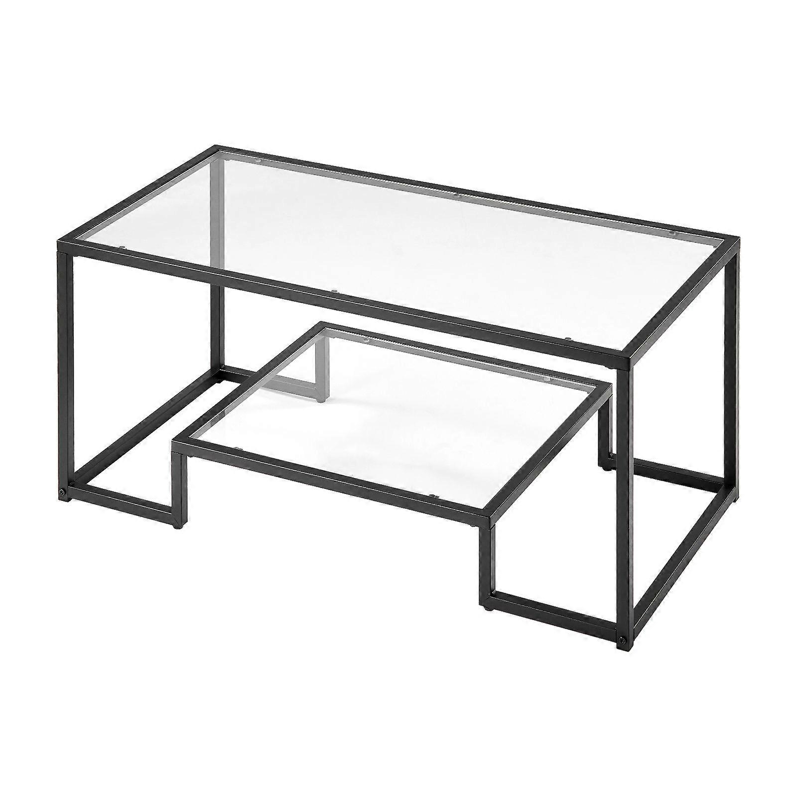 Coffee Table, Modern Tempered Glass Coffee Table, 2 Tiers Rectangle Glass Center Desk with Open Storage