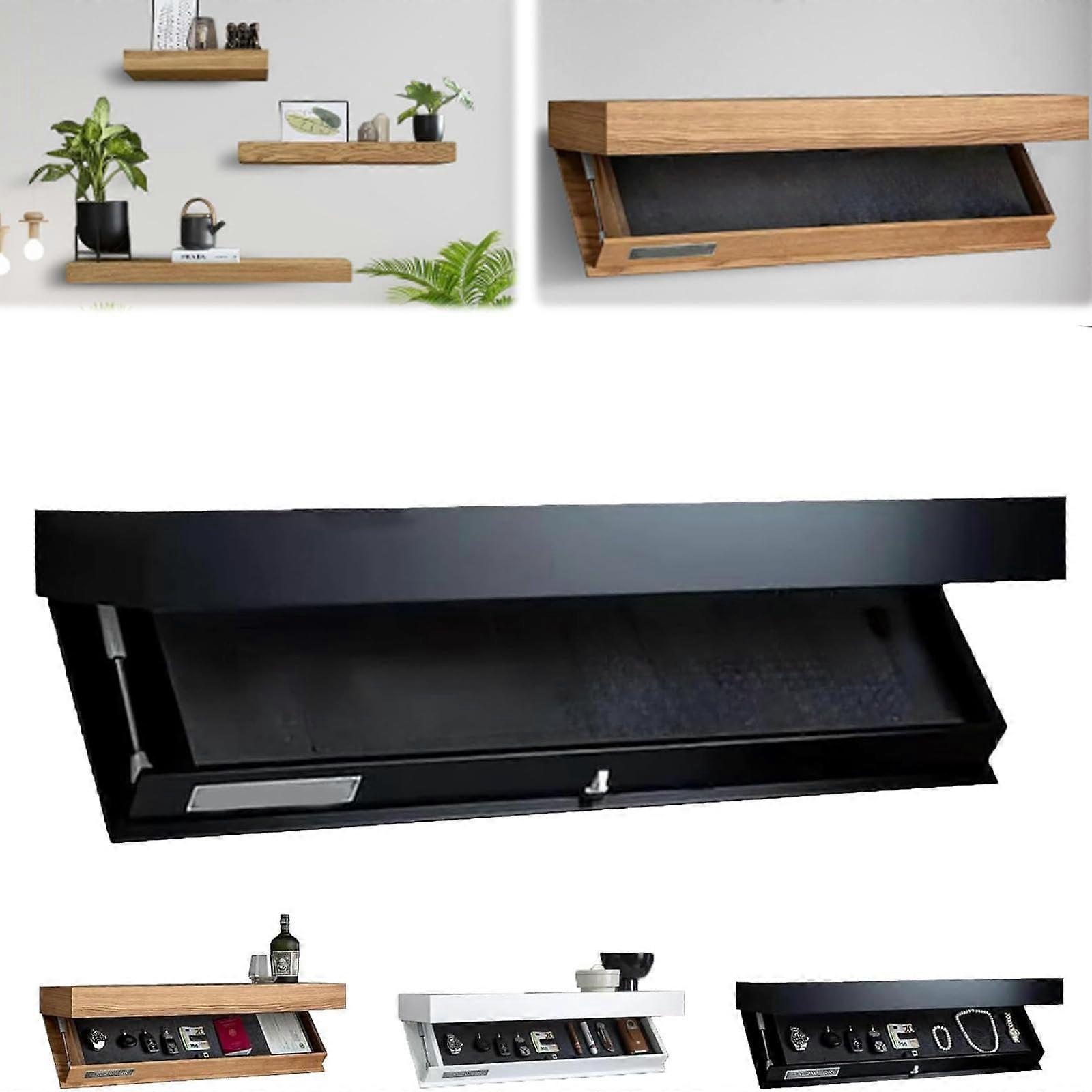Hidden Shelf Safe Solid Wood Floating Wall Shelf with Magnetic Lock Secret Storage for Home or Office Black