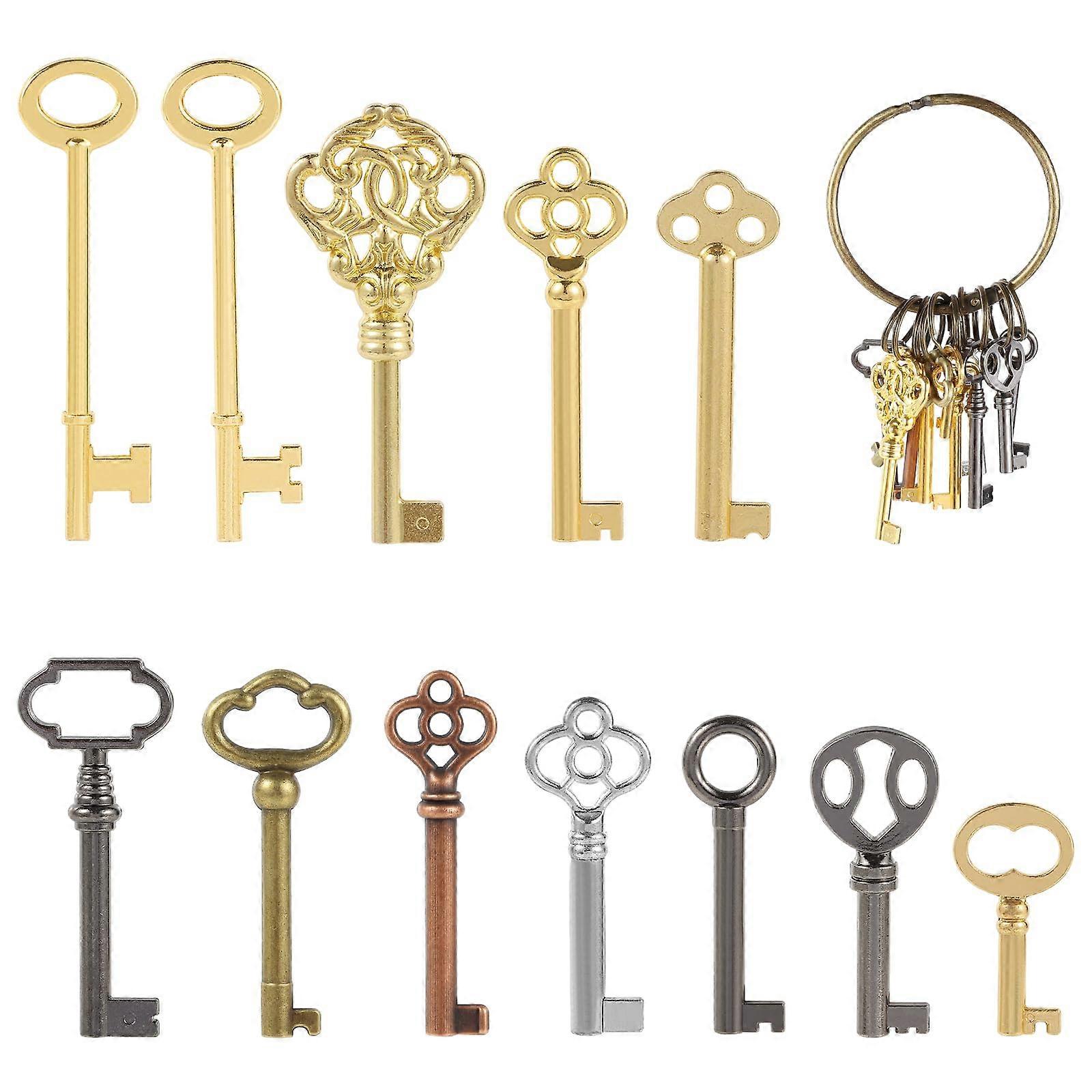 Vintage Skeleton Keys Set 12PCS Durable Zinc Alloy Antique Style with Key Ring for Crafts