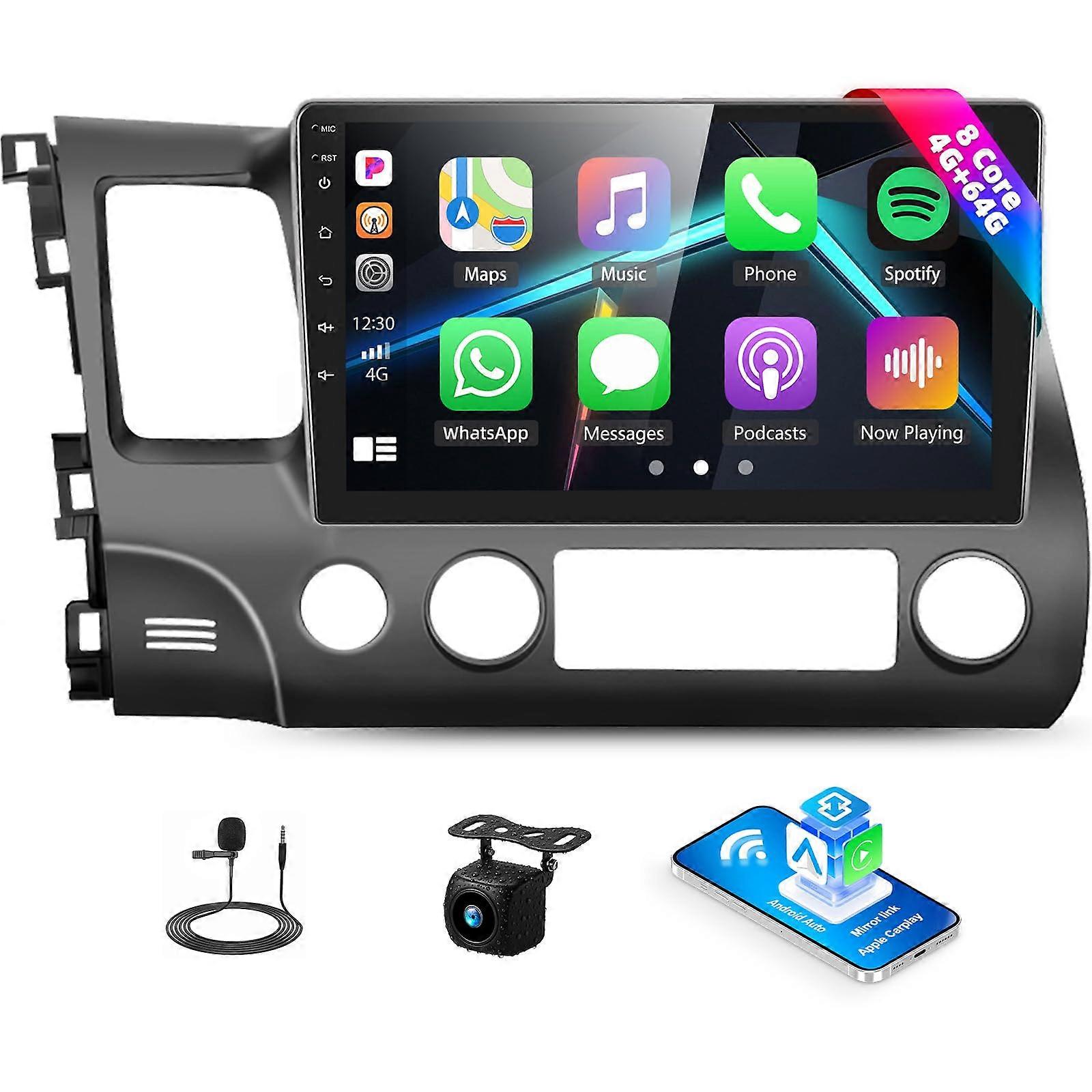 Android 13 Car Stereo for Honda Civic 20062011, 10.1' Touchscreen, Wireless CarPlay and Android Auto, GPS, Bluetooth 5.0, AHD Backup Camera