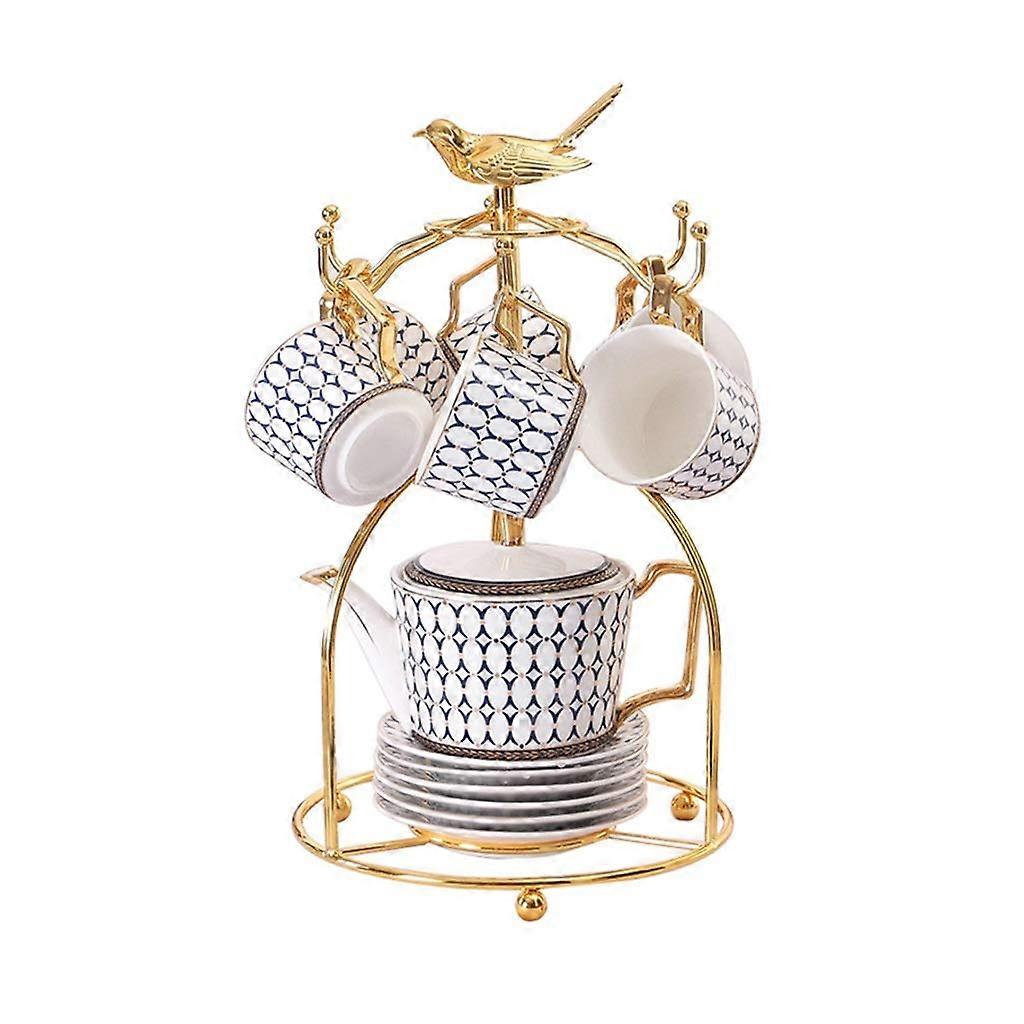 Luxury Bone China Tea Set with Gold Handle Ceramic Teapot Infuser and Cups