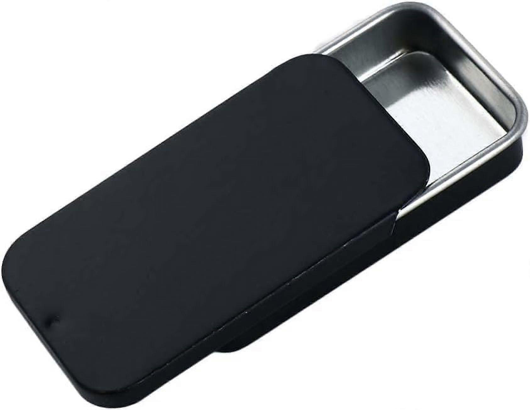 Black Metal Tin Box Small Storage Container, Durable Rectangular Candy Case, 3.15 x 1.34 in