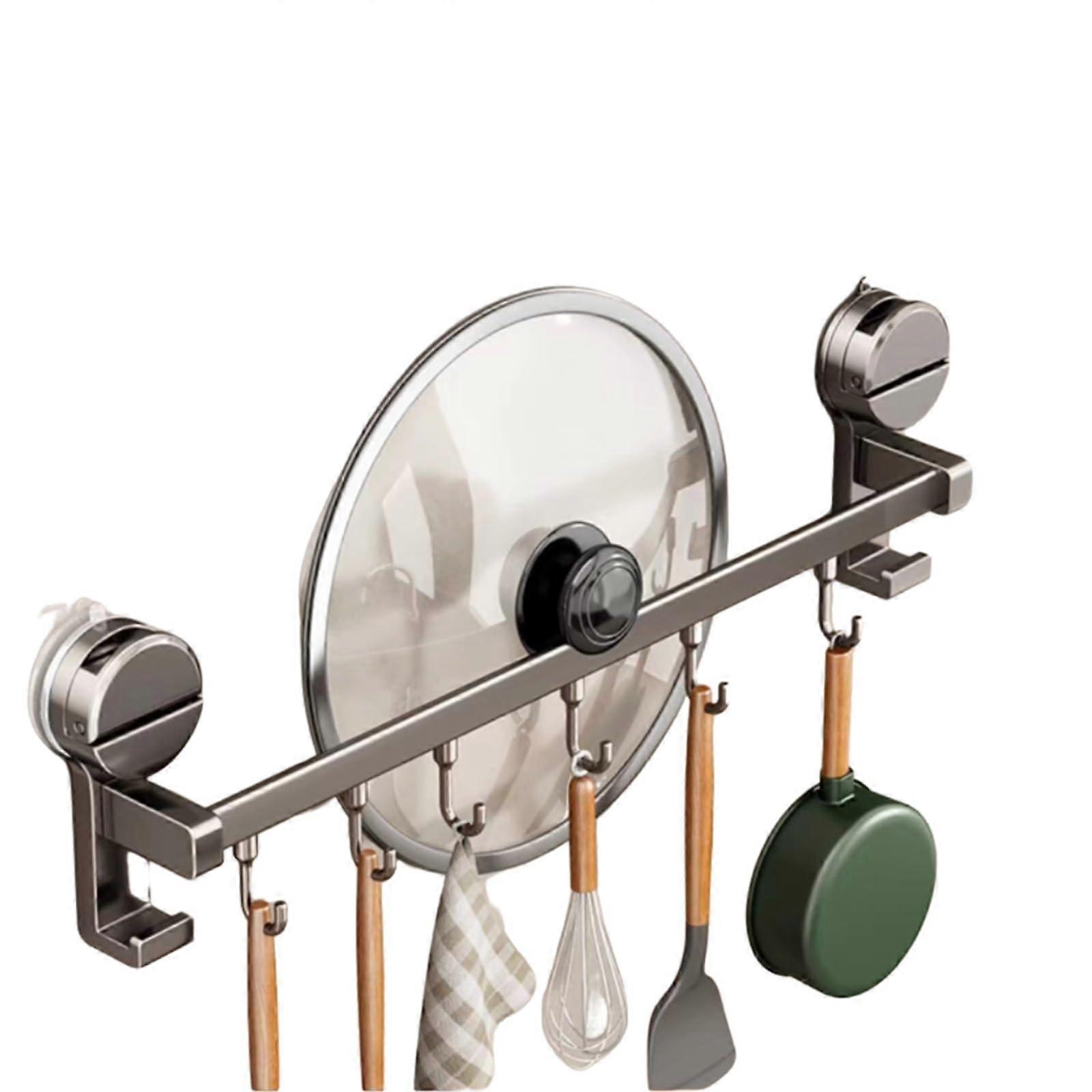 Kitchen Utensil Rack Wall Mounted Organizer with 6 Adjustable Hooks, Rust Proof NoDrill Install