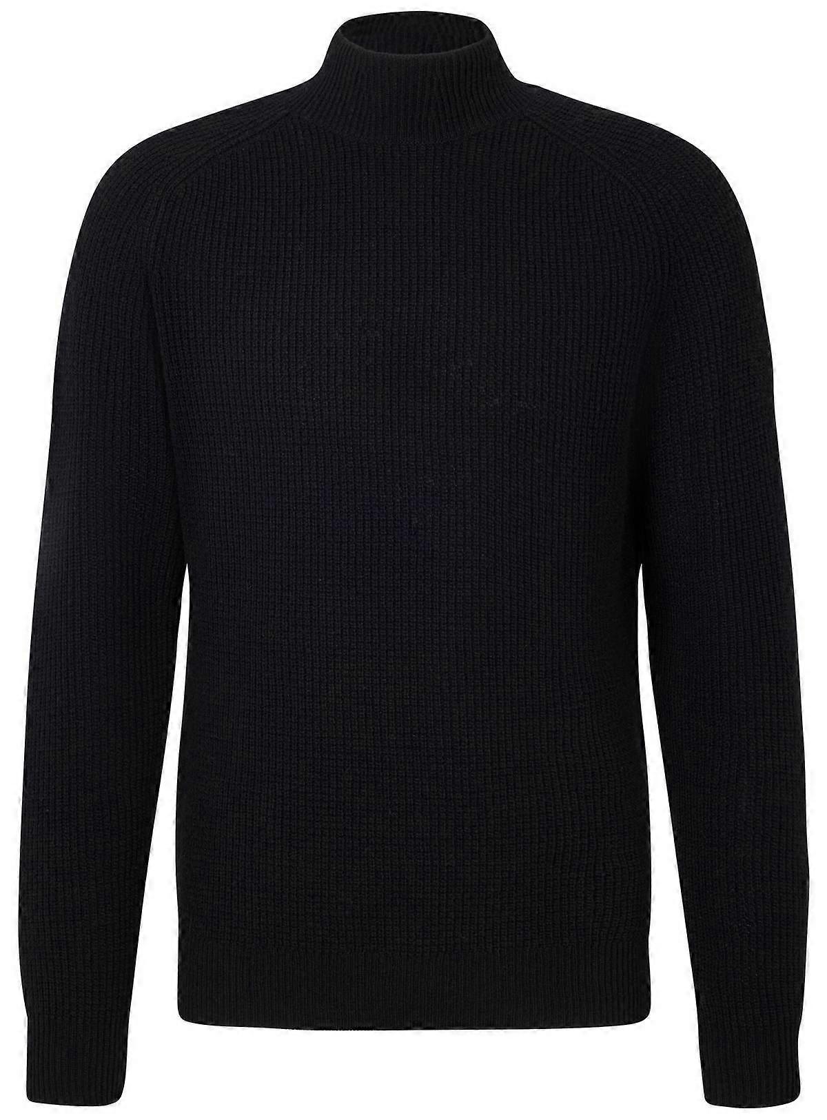 Falke Ribbed Lambswool Mock Neck Sweater - Black