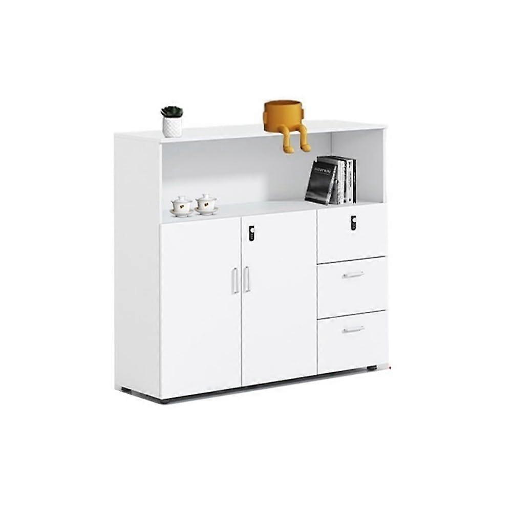 White Office File Cabinet with Locking Drawers and Extra Wide Printer Space for Office Storage