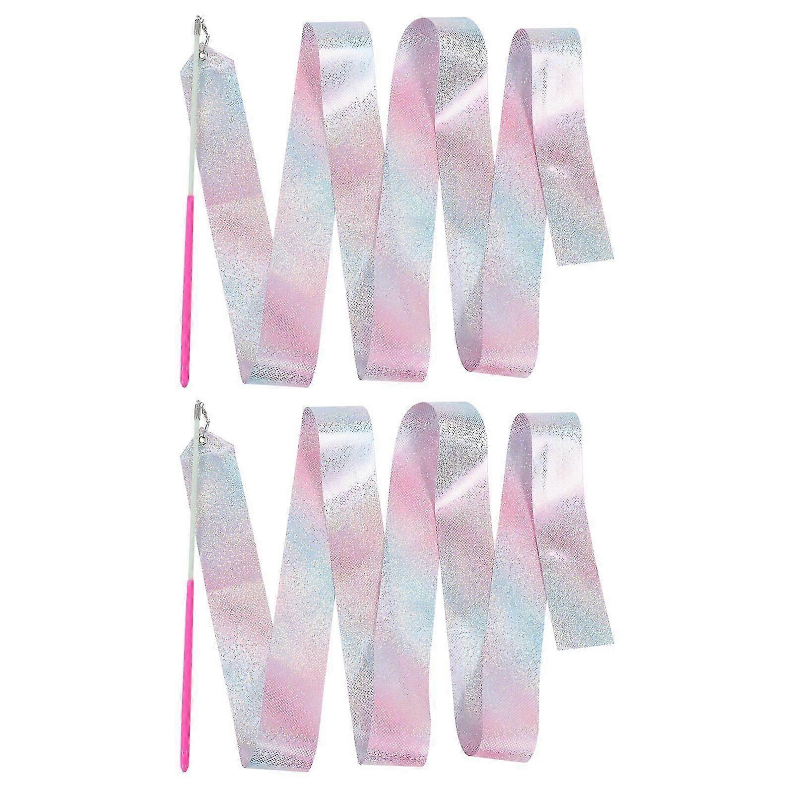 2Pcs Kids Sparkle Gymnastics Ribbons for Performance