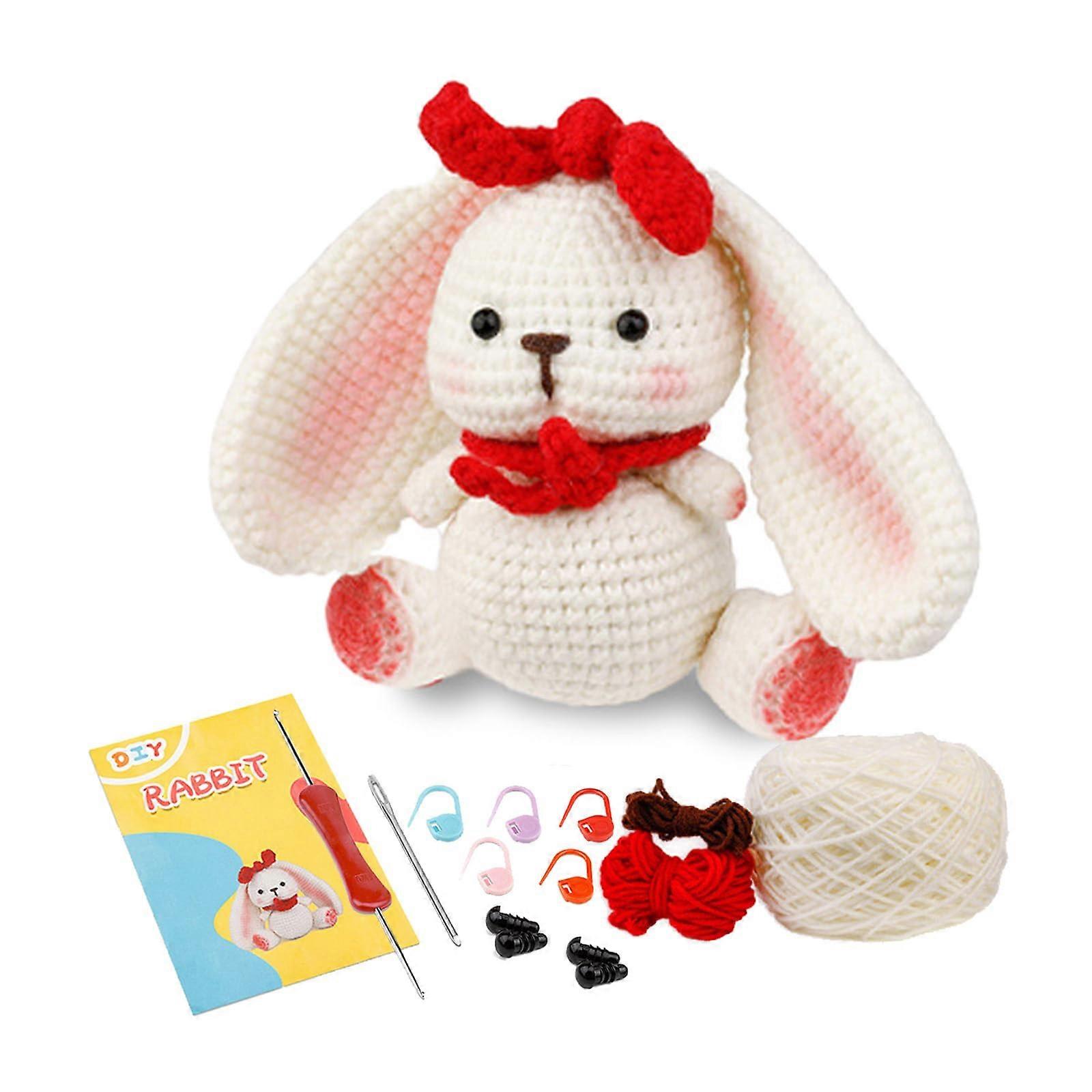 Beginner Crochet Kit for Bunny with Yarn and Hooks, Crochet Animal Kit with Video Tutorials