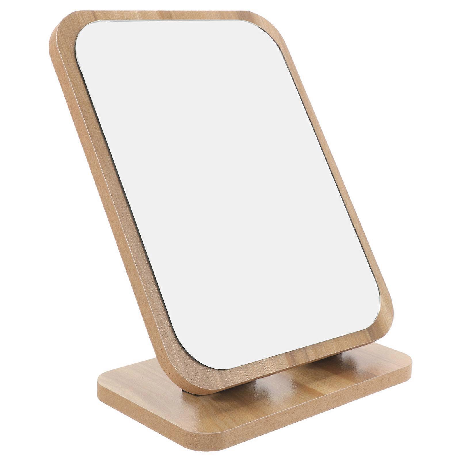 Mirror with Wood Stand for Swivel Desktop Use