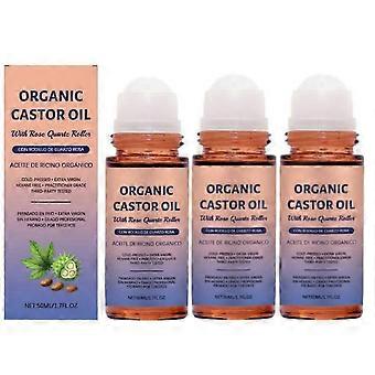 Organic Golden Castor Oil Roll-On with Rose Quartz, Pure for Skin,Brows & Lashes and less mess Castor Oil Packs,Hexane-Free,Cold-Pressed 50ml