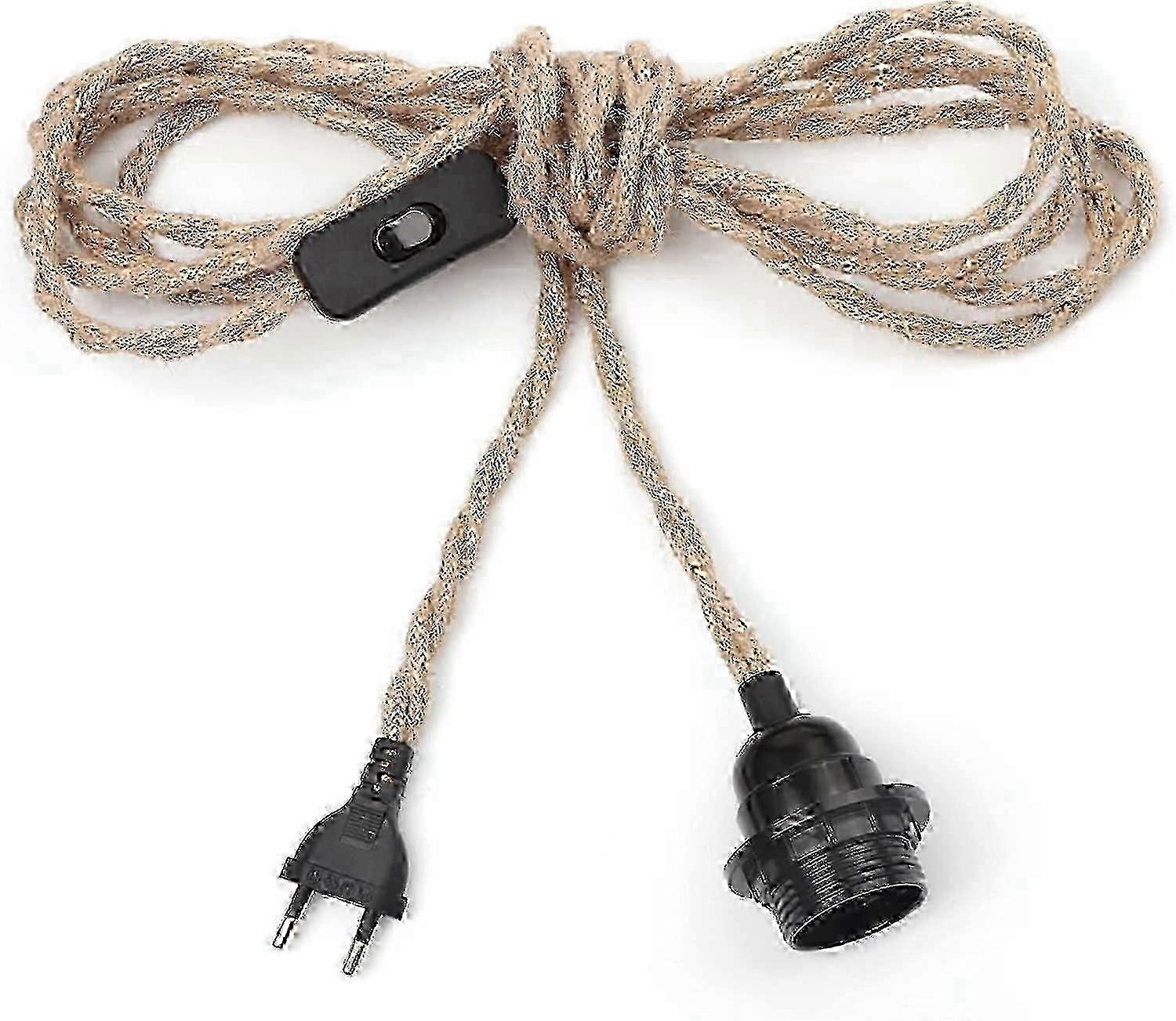 Hemp Rope Chandelier 4.5m Cable E27 Socket Switch with Bulb Cable Wire