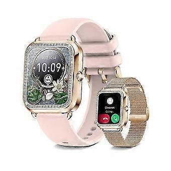 Women  s Smartwatch, Bluetooth Calls, 1.57'' HD, Rhinestone Bezel, IP67, Gold, Android/iOS