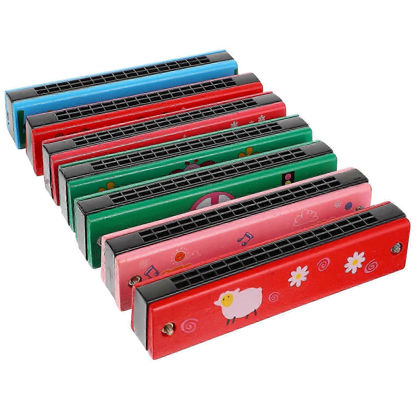 Kid Harmonica Wooden Harmonica compatible with Children 7Pcs Beginner Learning Toy