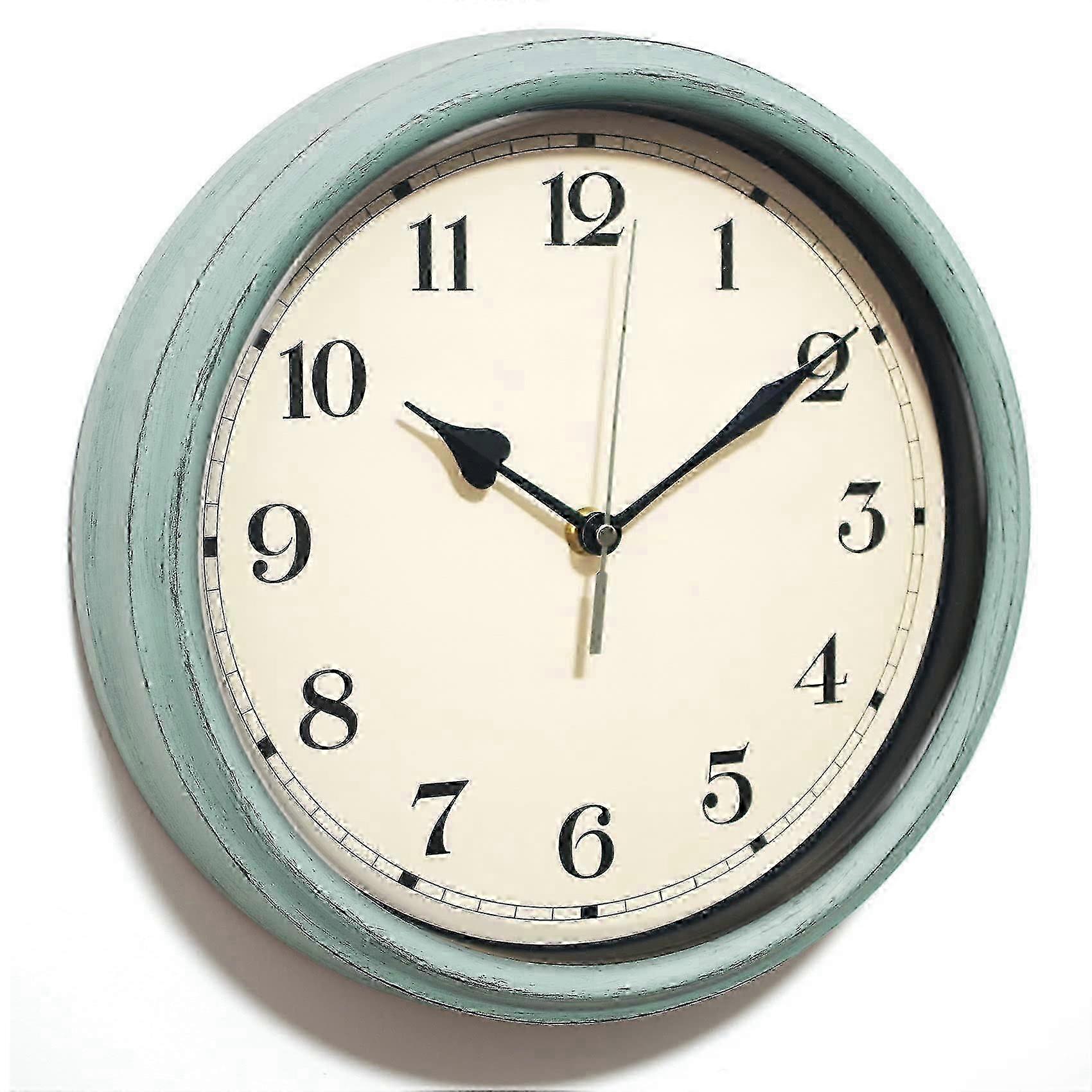 Rustic Wall Clock,11 Inch Country Style Silent Clock(Blue)