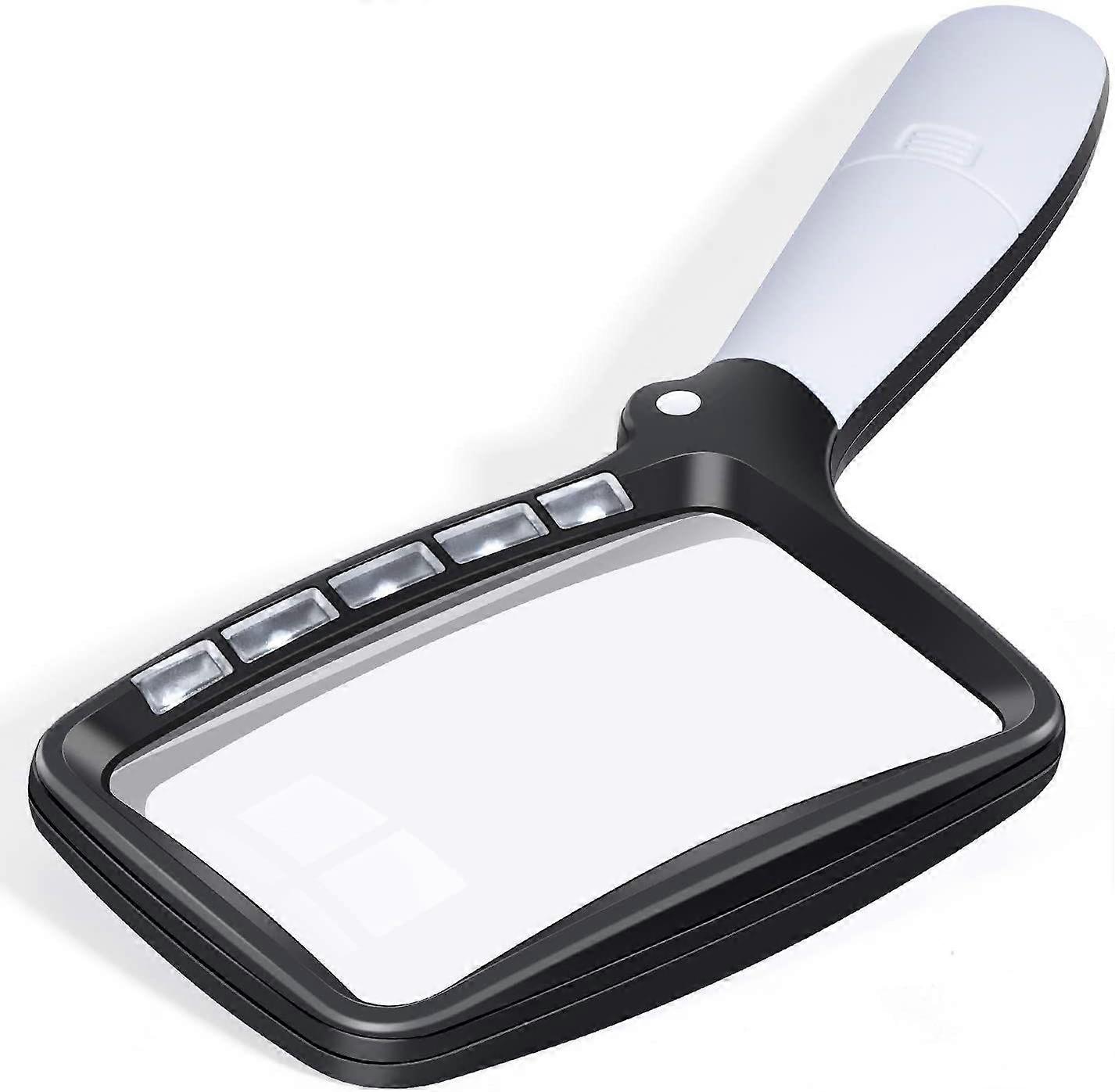 Rectangular reading magnifier with 5 LED lights, 2 intensity modes and 2x magnification
