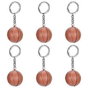 6 Pcs Brown Basketball Keychains Plastic Keychains Hanging Key Ring for Basketball Fans