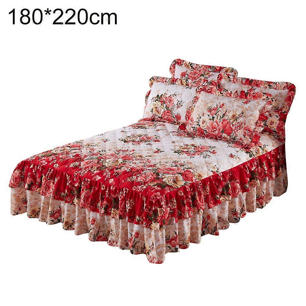 Ethnic Flower Pattern Polyester Ruffled Bed Skirt Bedclothes Sheet Home Decor KAESI