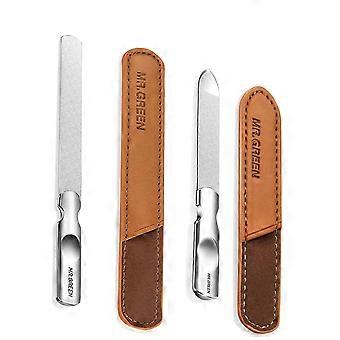 Nail File,Professional Double Sided Stainless Steel File with Non-Slip Handle and Leather Case,Double Files Nails Easily for Men Woman
