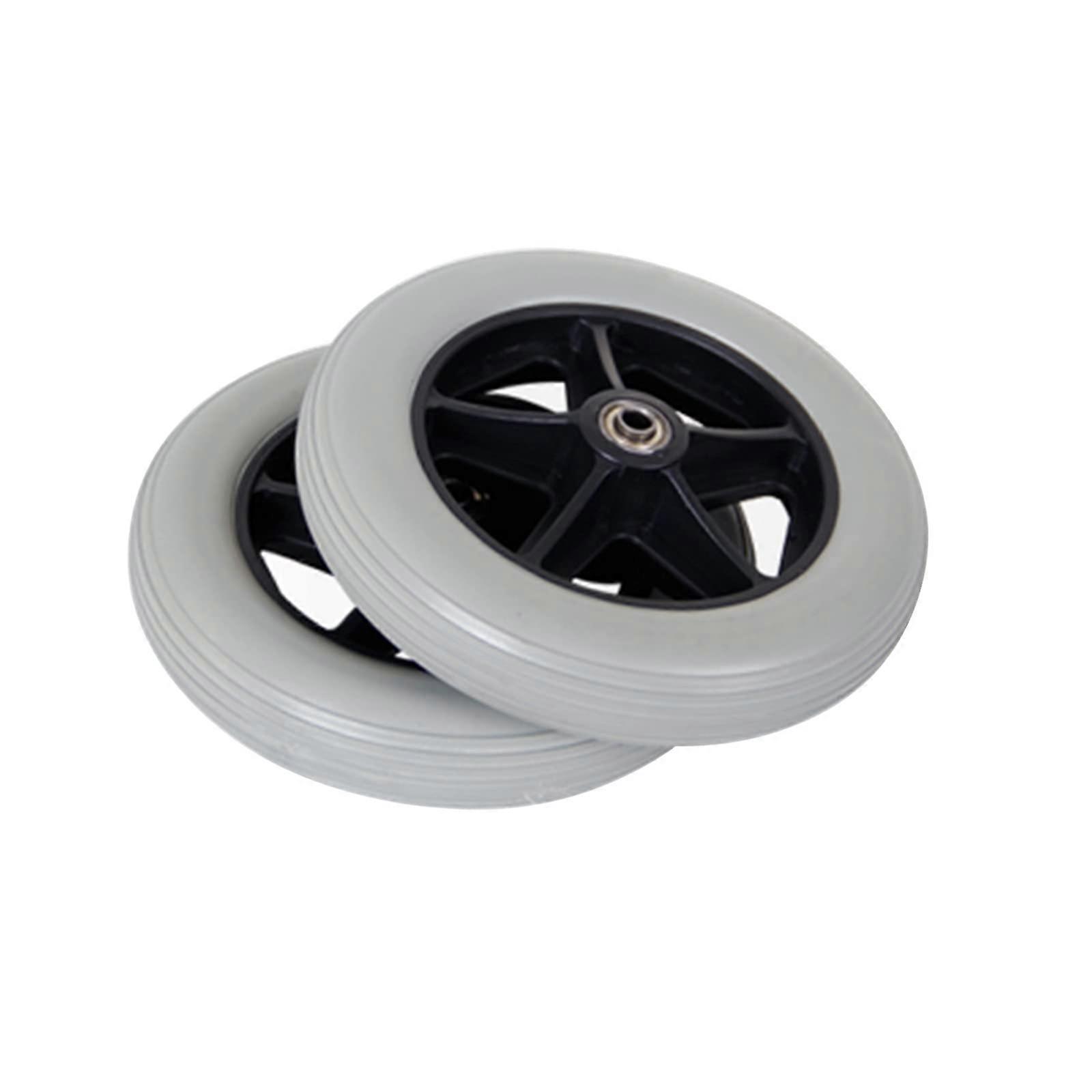 8 Inch Grey PU Solid Wheelchair Front Wheels Pair, Smooth Rolling, Universal Replacement Wheels