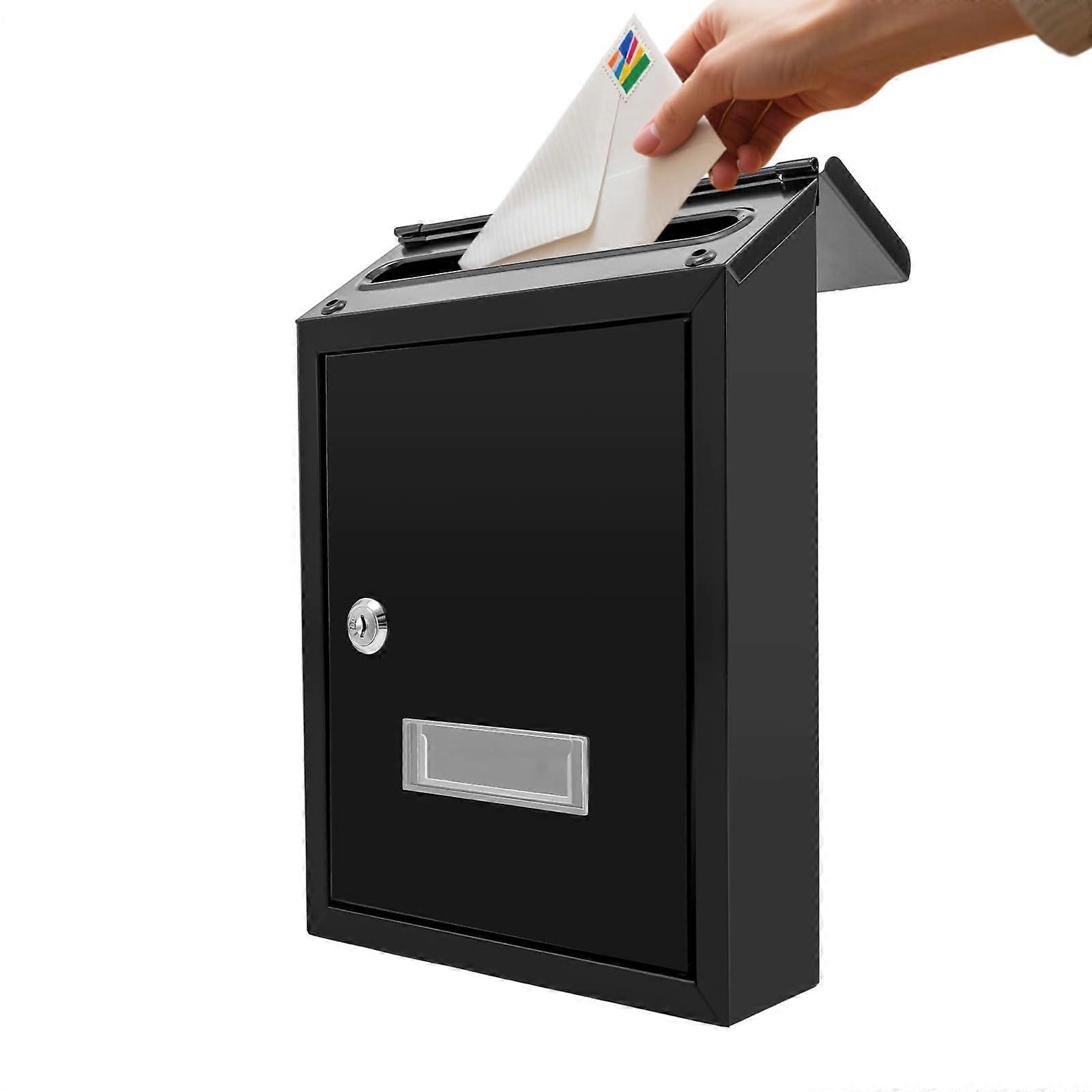 Boîte aux lettres murale verrouillable avec serrure de sécurité et couvercle résistant aux intempéries, boîte de dépôt en métal durable pour la maison et le bureau