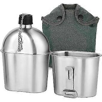 LN-Military Canteen Kit - 2pcs Stainless Steel Military Canteen Cup Set (1000ml and 600ml) with Cover Bag for Outdoor Camping, Hiking, Backpacking