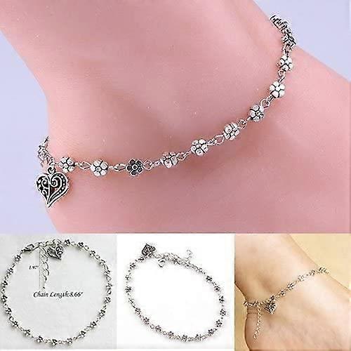 Silver Ankle Chain Multi Hearts Ball chain 23+3cm
