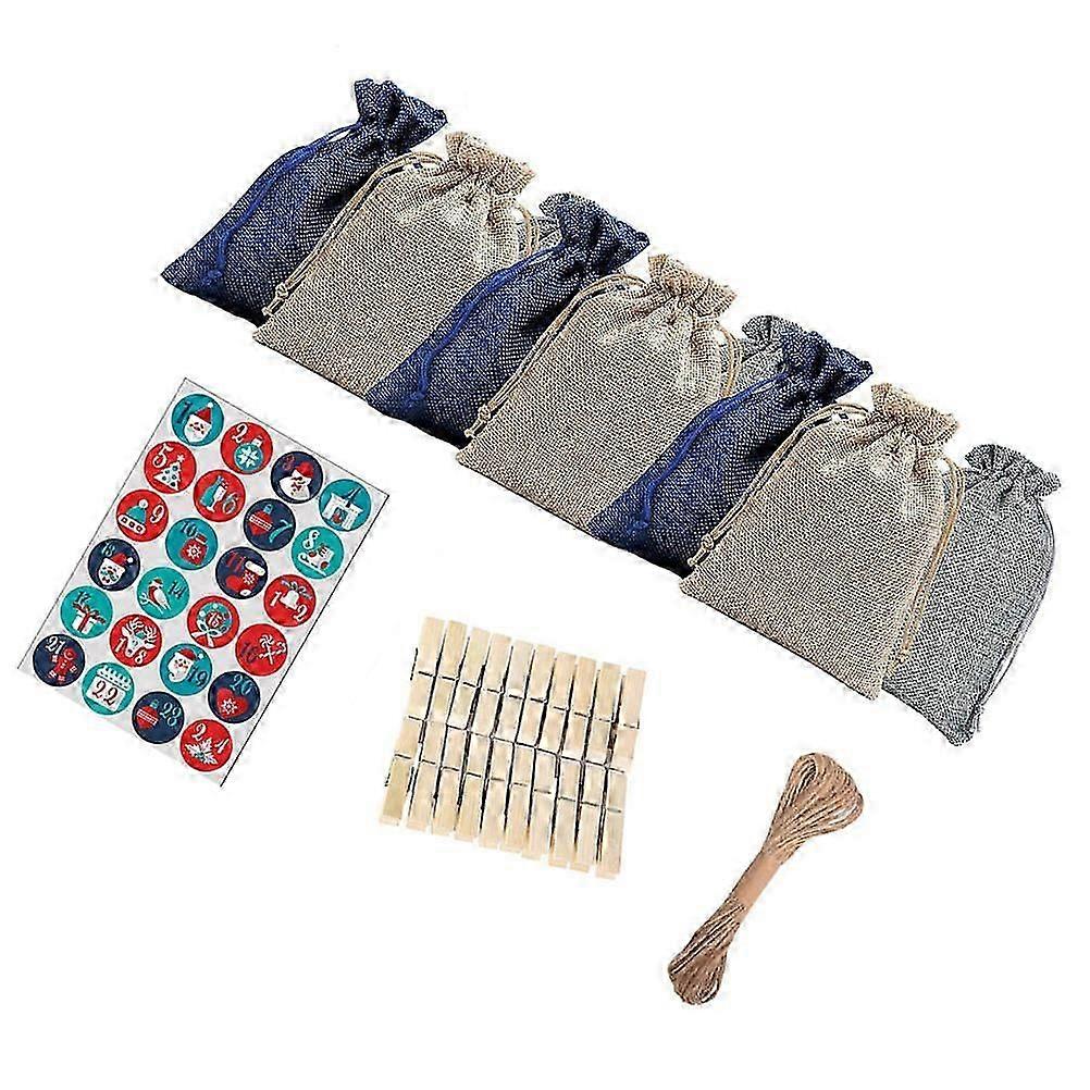 Christmas Gift Countdown 24Pcs Burlap Advent Bags Set