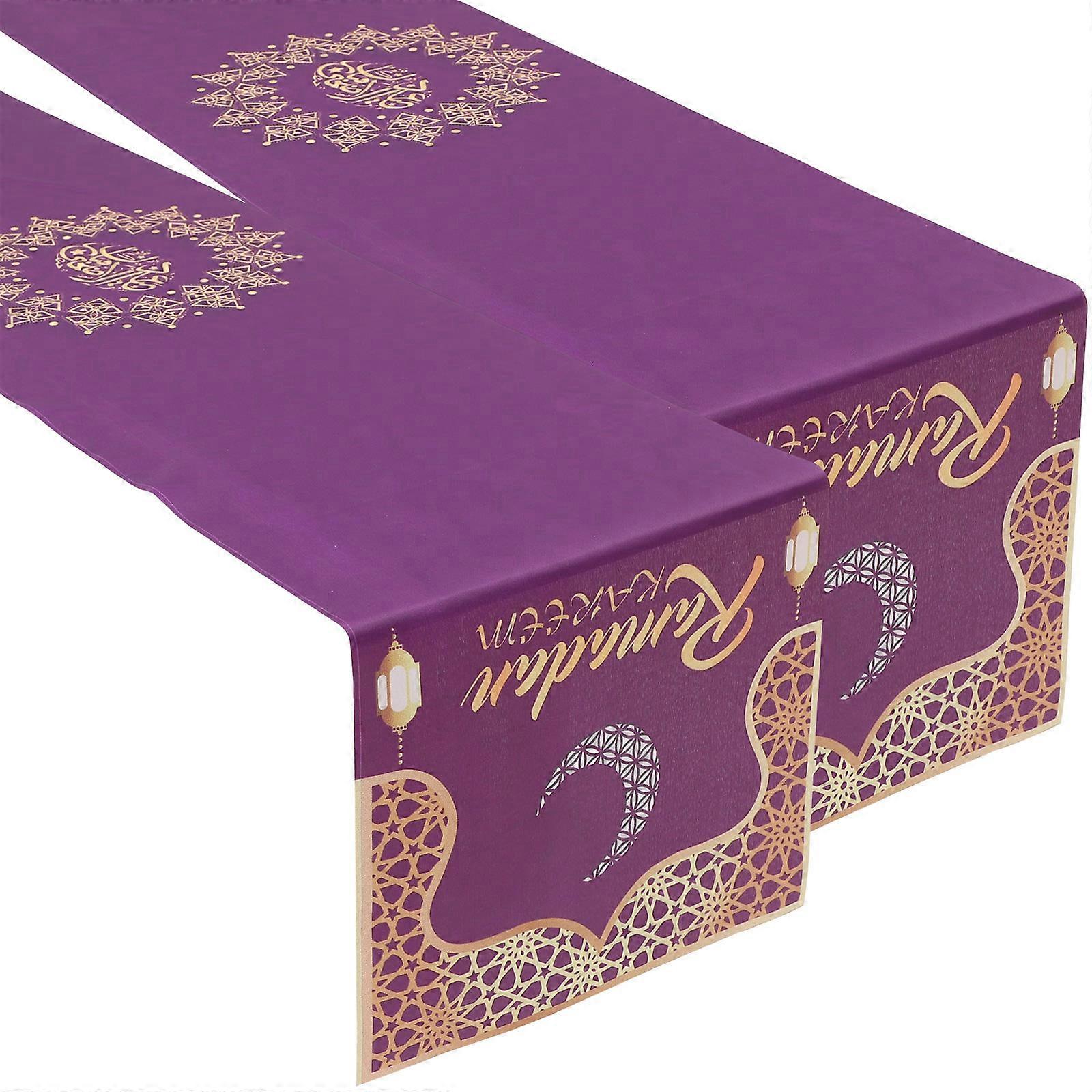 Ramadan Decorations Linen Table Runner for Scene Layout 2Pcs Eid Use