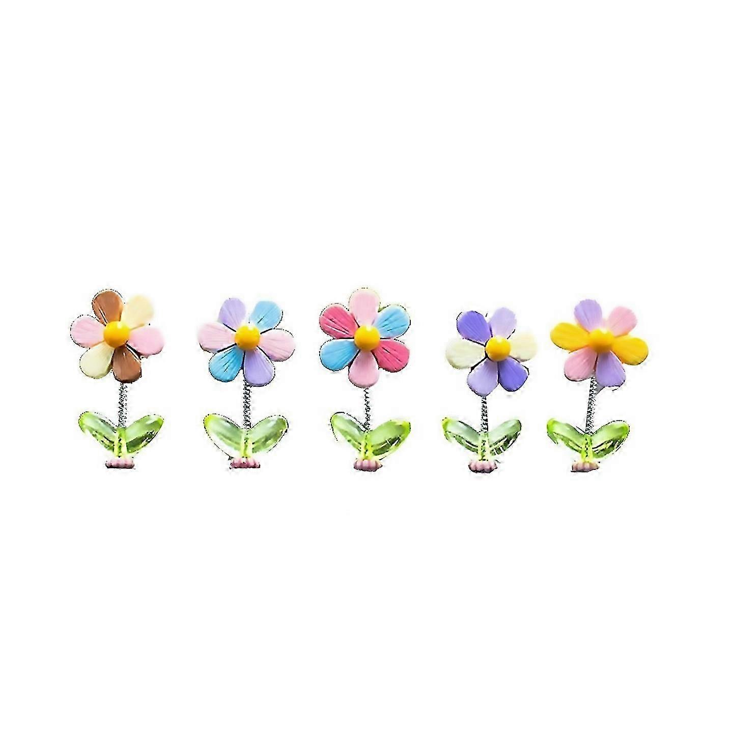 Car Dashboard Rainbow Flower Decor 5pcs Head Shaking