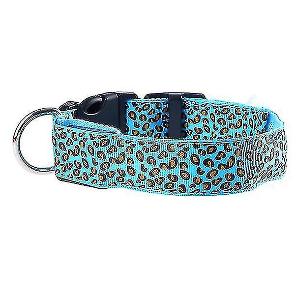 ヒョウは調節可能、夜の安全ナイロンの明るいペットの犬の襟ブルーm37-46cmのAespa