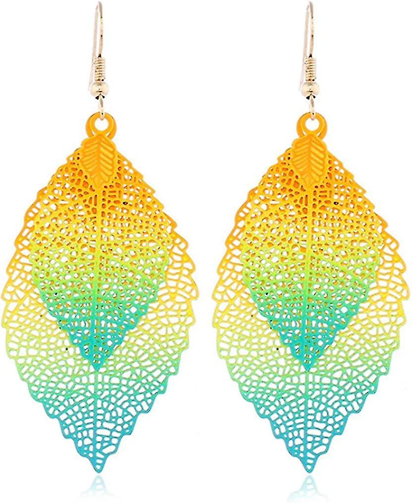Double Layer Leaf Tassel Earrings Simple Retro Metal Filigree Leaf Sta