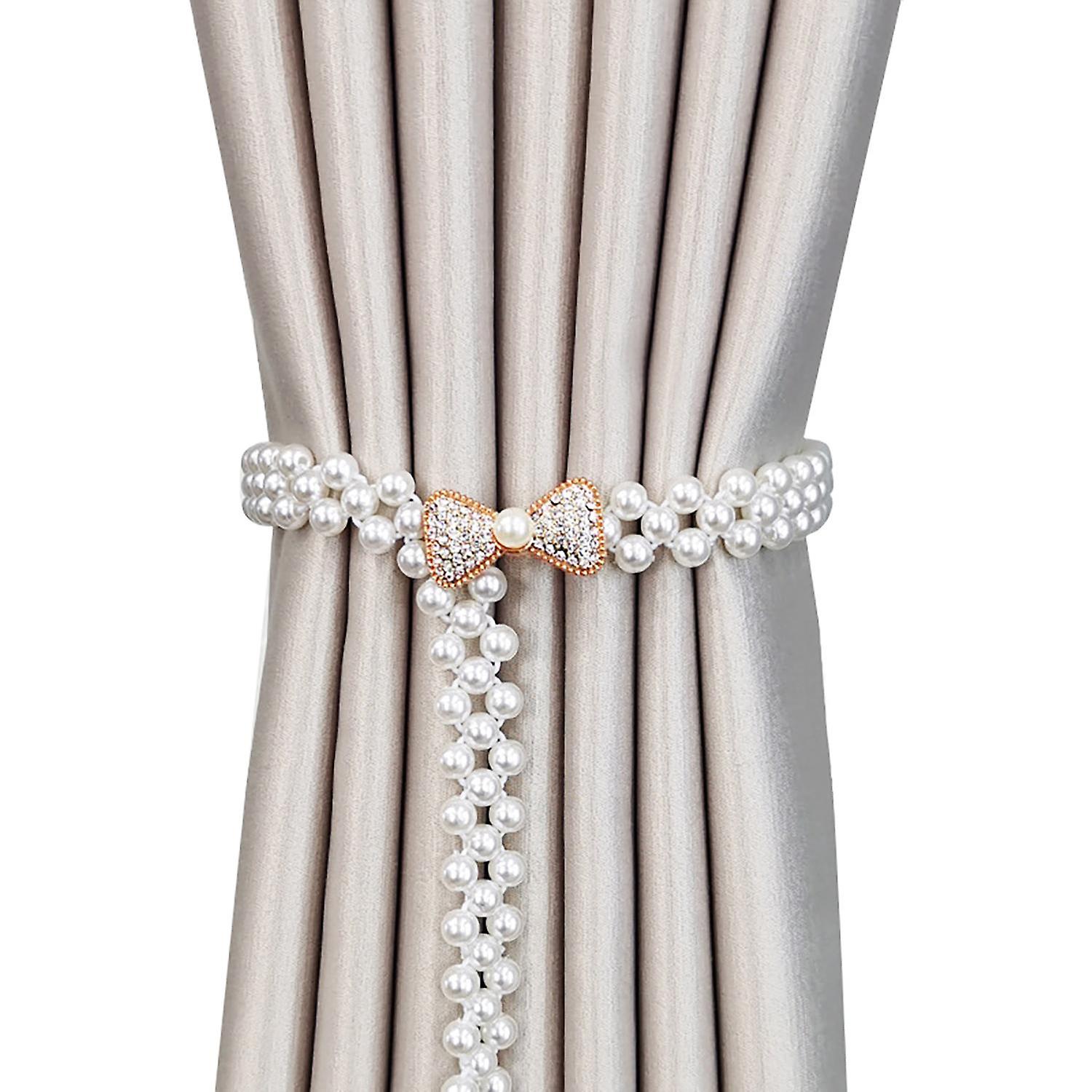 ZHOUBA Curtain Tieback Elastic Rope Adjustable Faux Pearlation Delicate Alloy Flower/Bow/Butterfly