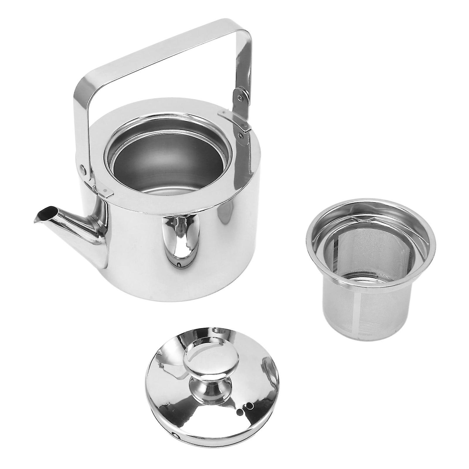 Stainless Steel Tea Kettle with Strainer Thickened Metal Whistling Teapot with Ergonomic Handle for All Stovetop Small, 1L