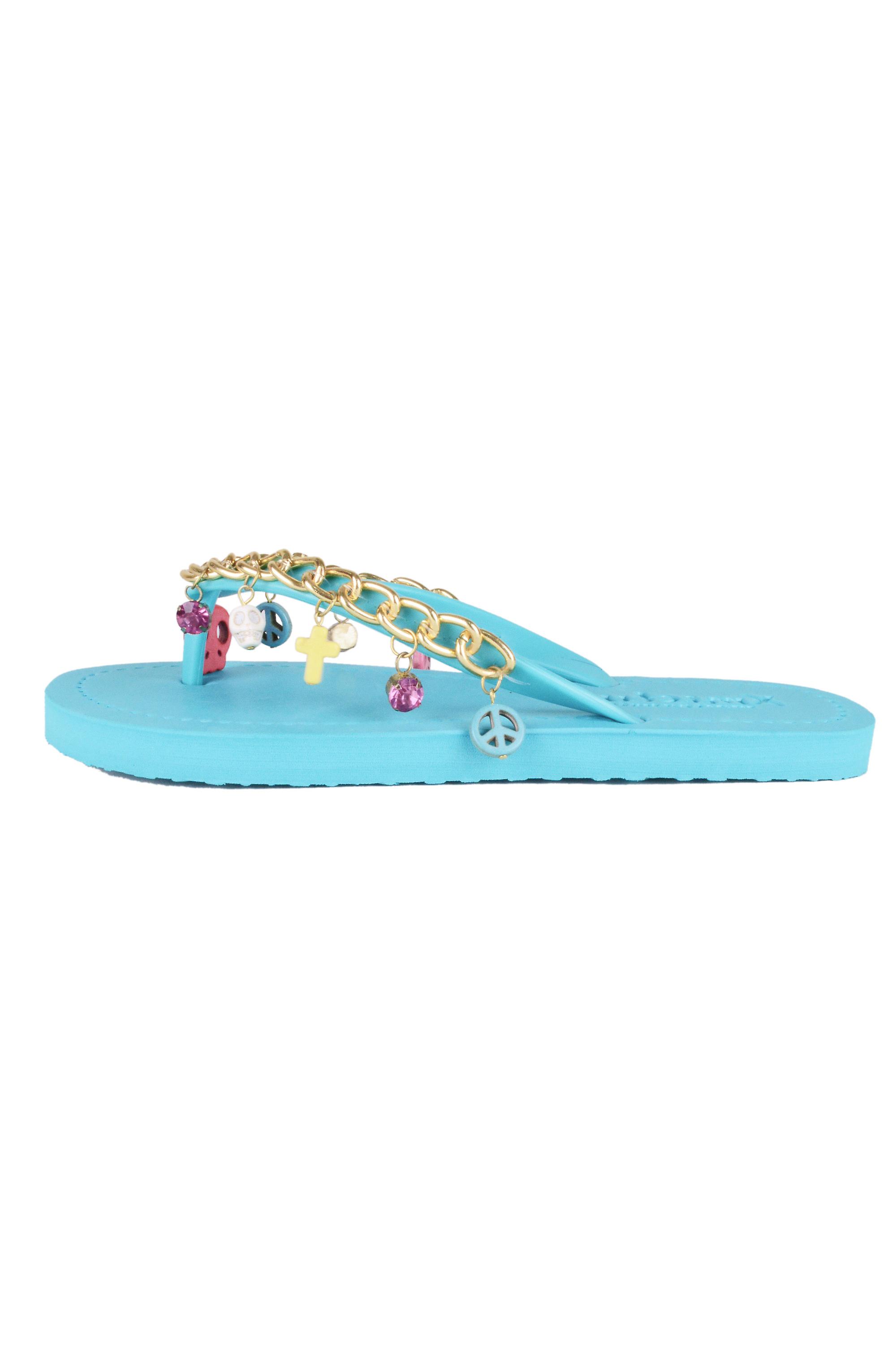 Lovemystyle Blue Flip Flops With Gold Chain And Charm Strap