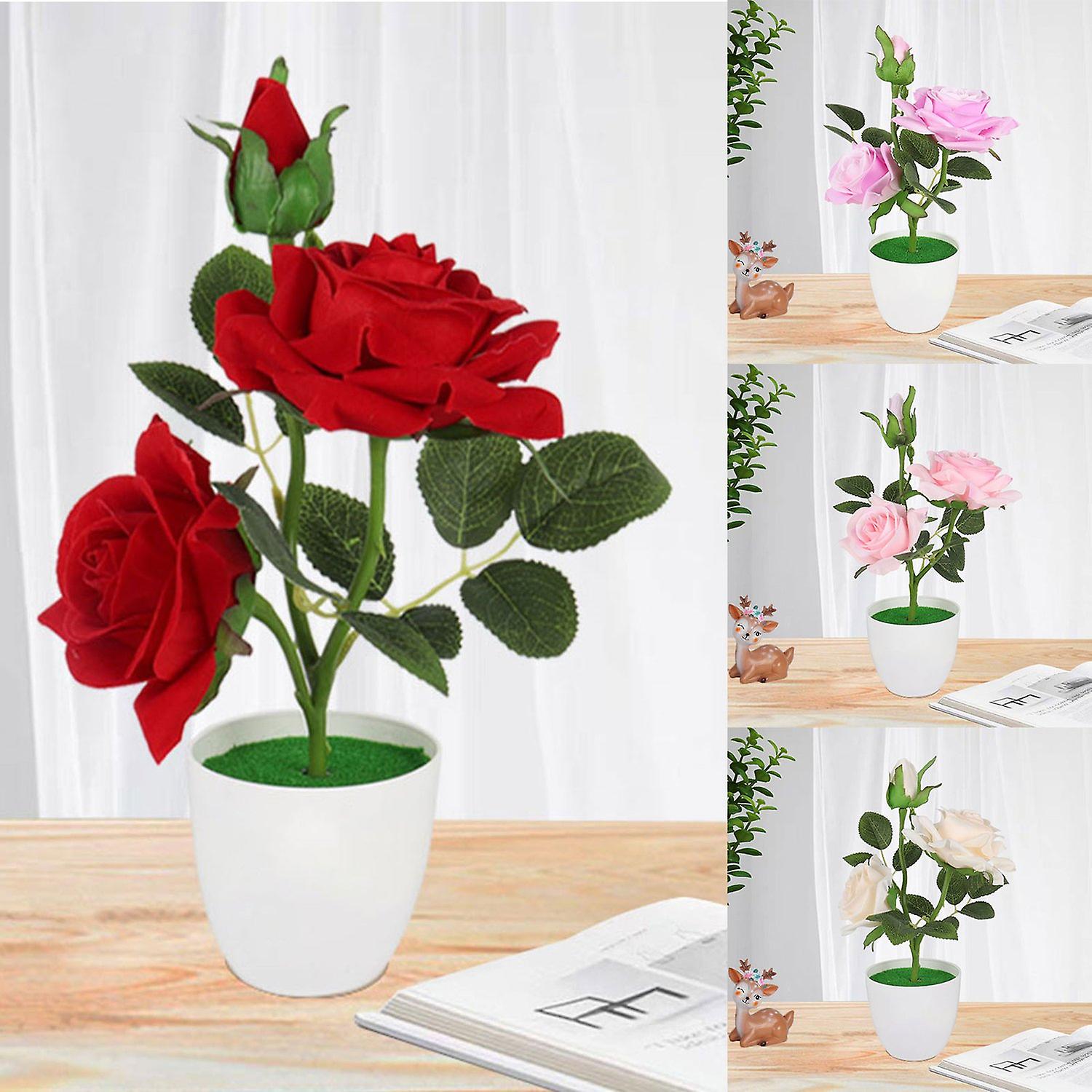 1 Set Artificial Potted Plant Cut Evenly Clear Texture Plastic Table Decor Simulation Rose Flower 