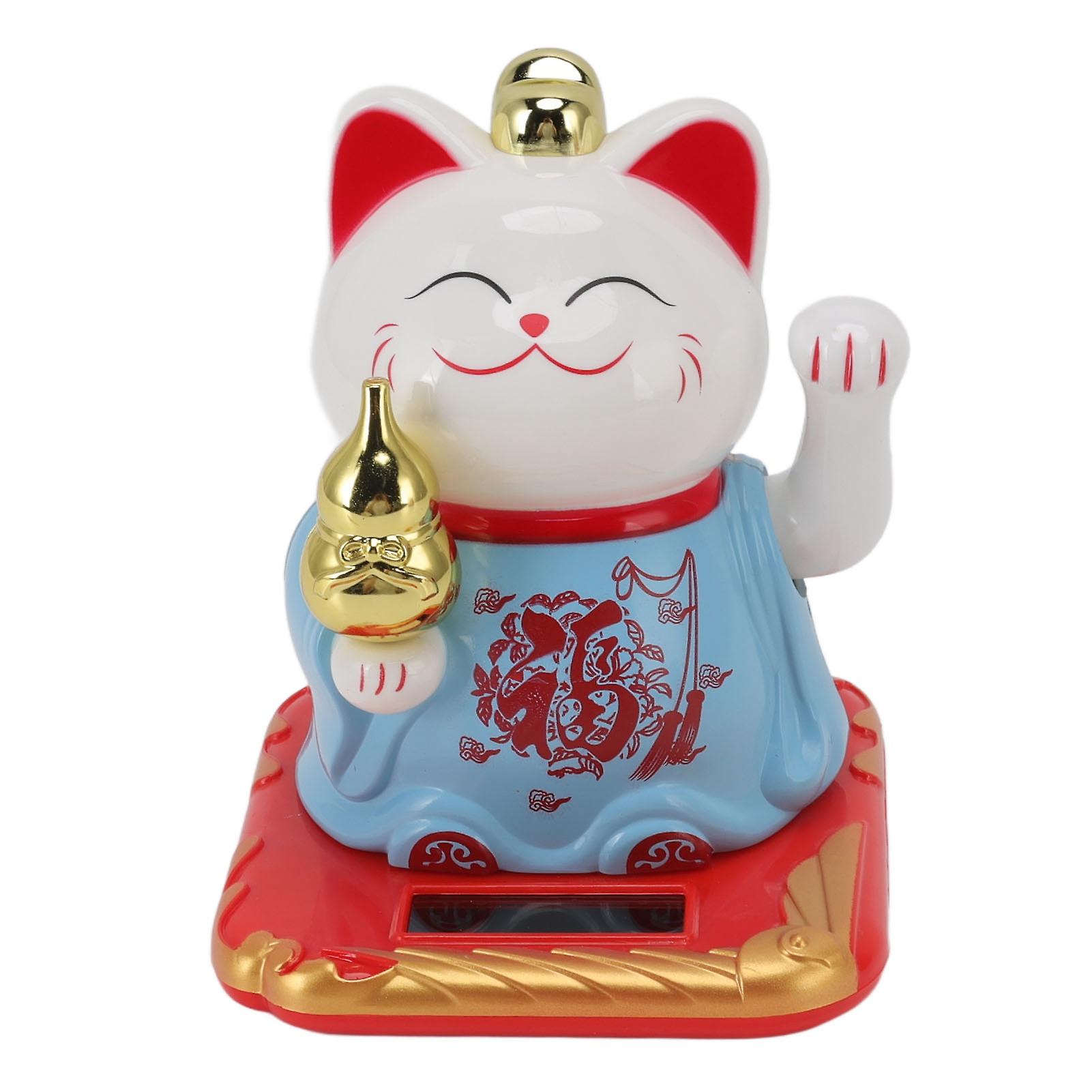 Lucky Cat Ornament Light Induction Plastic Chinese Welcome Cat Ornament for Home Cars Blue