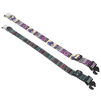 Adjustable Pet Collar Dog Cat Colorful Canvas Collar with Engraved Buckle for IdentifyMosaic Pattern+Indian Style M