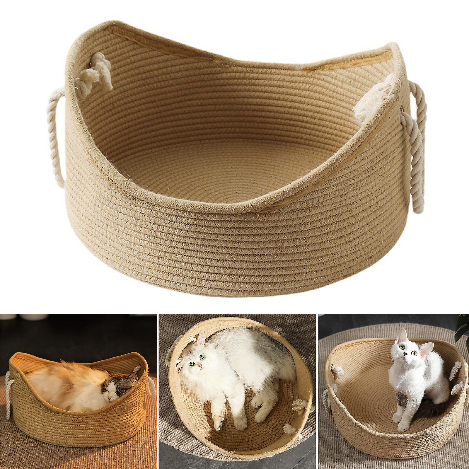 Cat Nest Hand Made Wicker Cat Bed Basket Corrugated Scratching Board House Comfortable Pet House Nest 