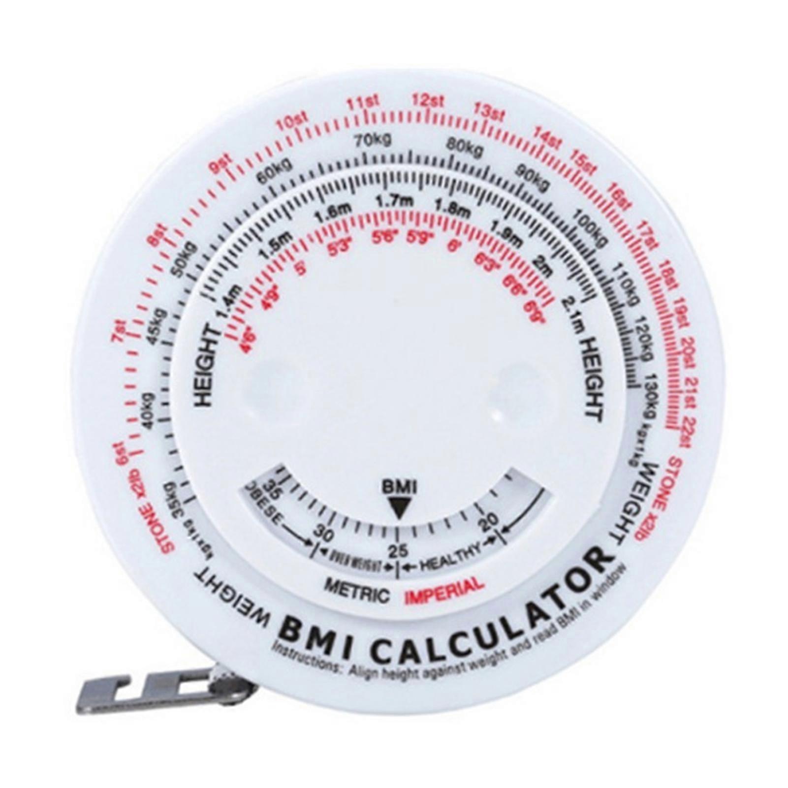 Round BMI Measuring Tape Automatic Retractable Waistline Tape Calculator Portable Health Tape Measures Tools White
