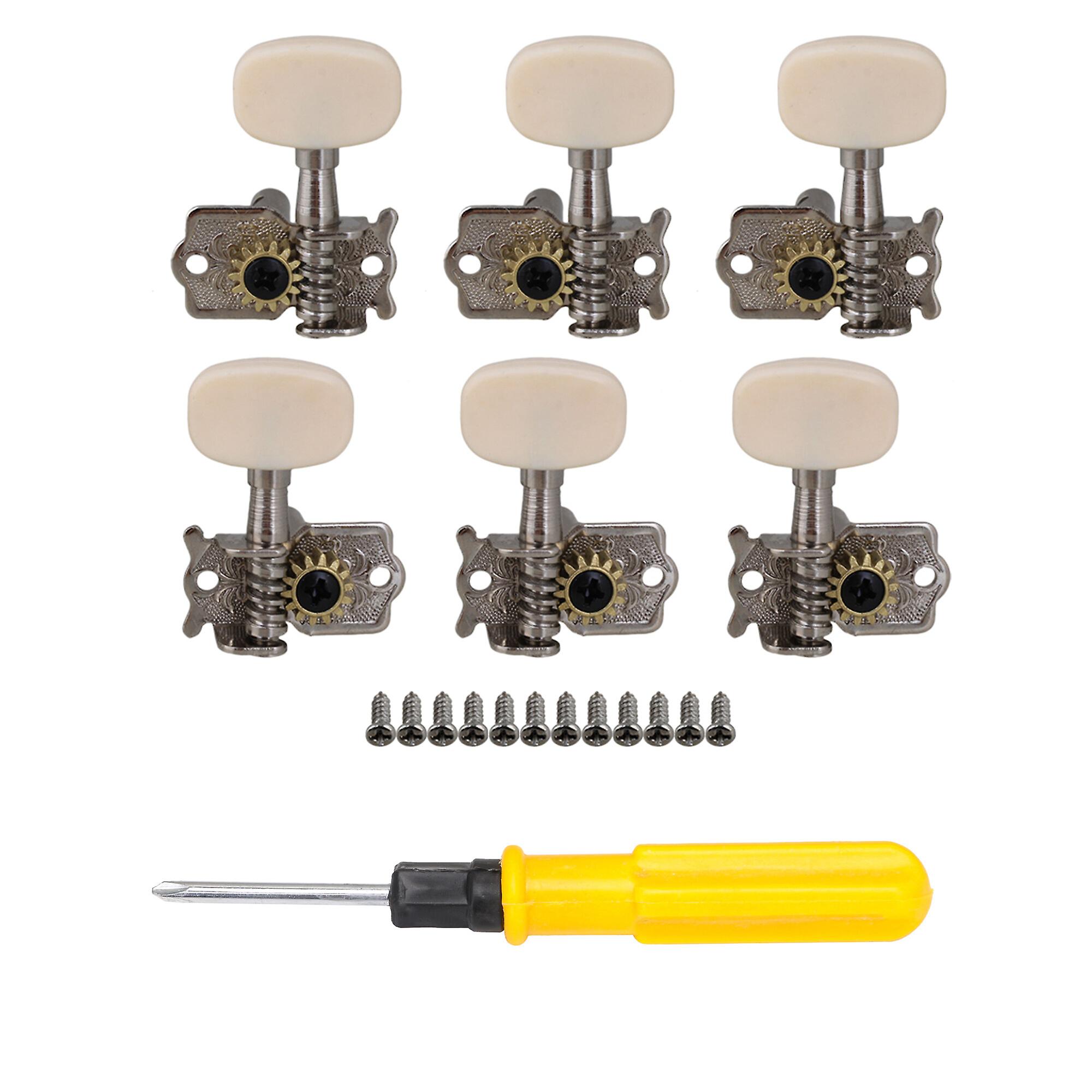 7 Pcs Open Guitar Tuner Machine Heads Keys Replacement 3L 3R Silver Kit