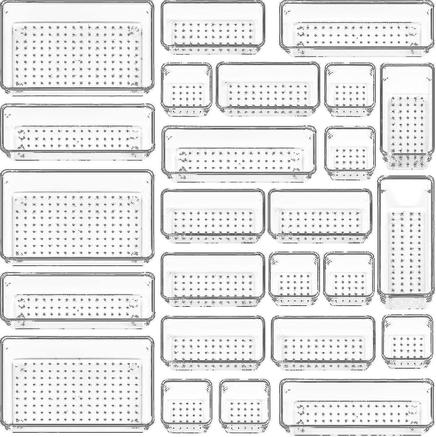 25 Pcs Clear Plastic Drawer Organizers Set, 4-size Ευέλικτο μπάνιο και Vanity Συρτάρι Organizer Δίσκοι (ls)