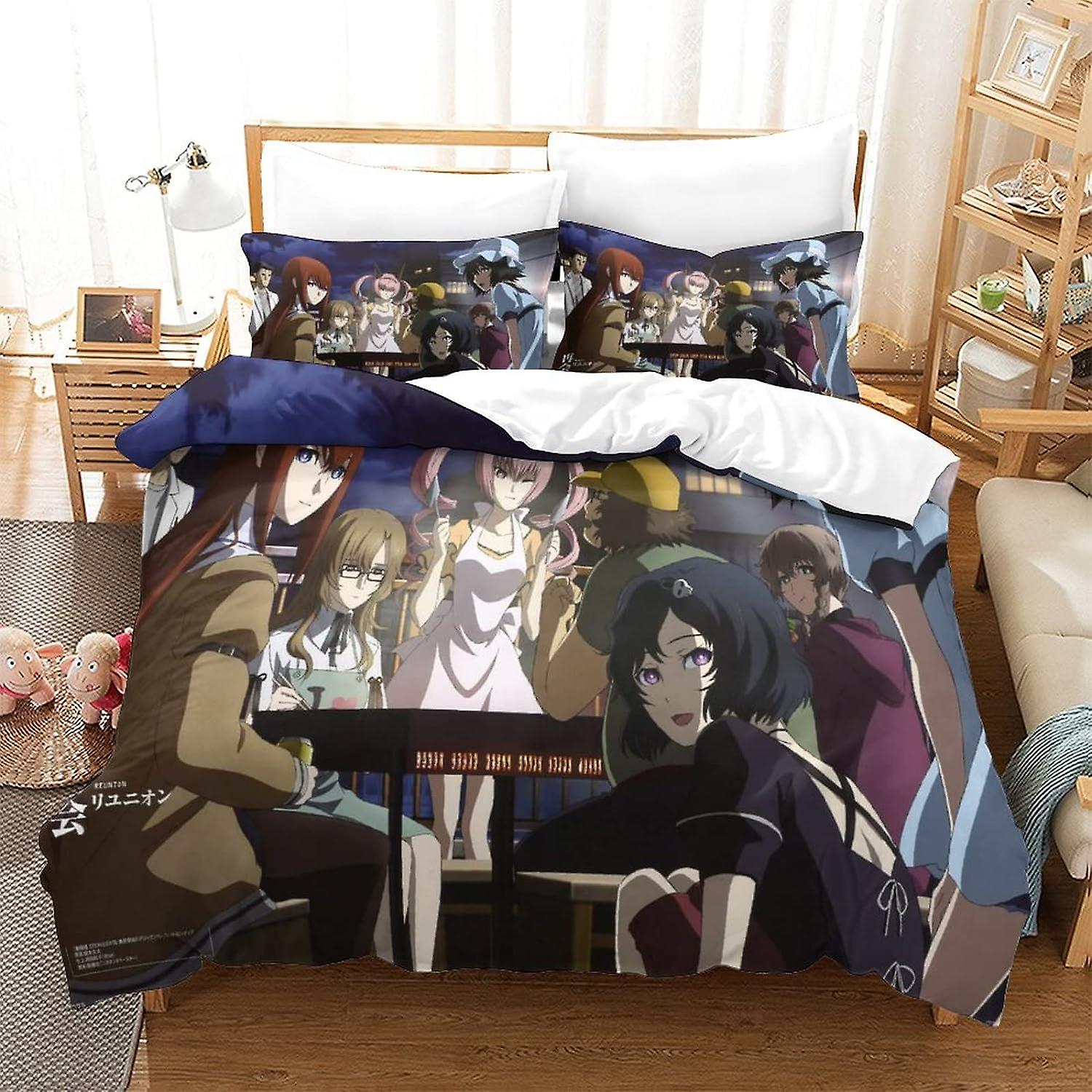 Steins; Gate Sängkläder Påslakan Set Mjuk Microfiber Anime Characters Sängkläder Set Quilt Cover Set med dragkedja och kudde Shams för barn Vuxna