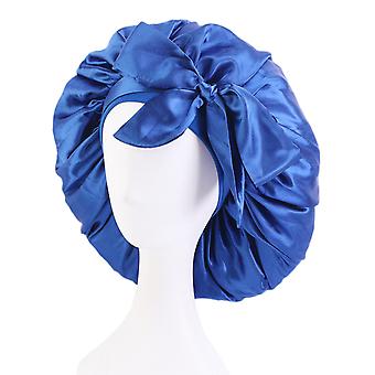 Veeki Set of 3 Satin Sleep Cap - Women Hair Bonnet Elastic Wide Band Hat with Adjustable Silk Night Hat Hair Loss Cap for Salon Sleep Spa, Blue