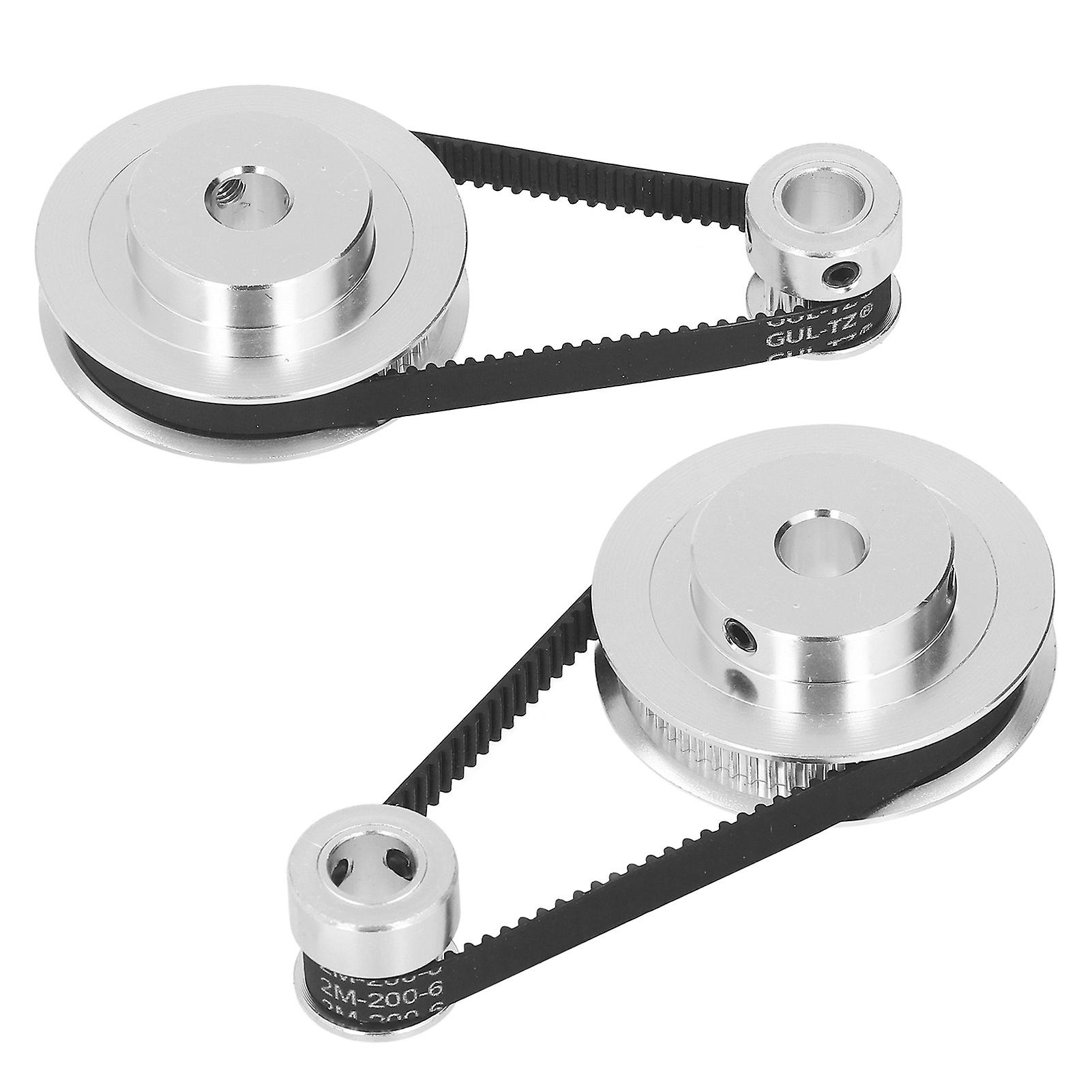 2 Set Synkronhjul GT2 Aluminiumlegering Timing Remskiva med 2st Längd 200mm Bredd 6mm Bälte 8mm Inre Borrning