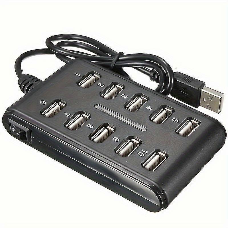 1pc 10-Port USB Hub with Switches - Portable and Durable ABS Plastic Design for Home and Work Use